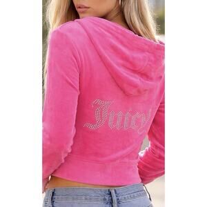 Juicy Couture Vintage Pink Velour Zip Y2K Rhinestone Logo Hoodie Women M New NWT